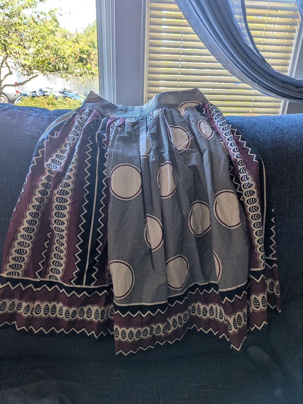 Printed Pleated Midi Skirt in Black and Burgundy